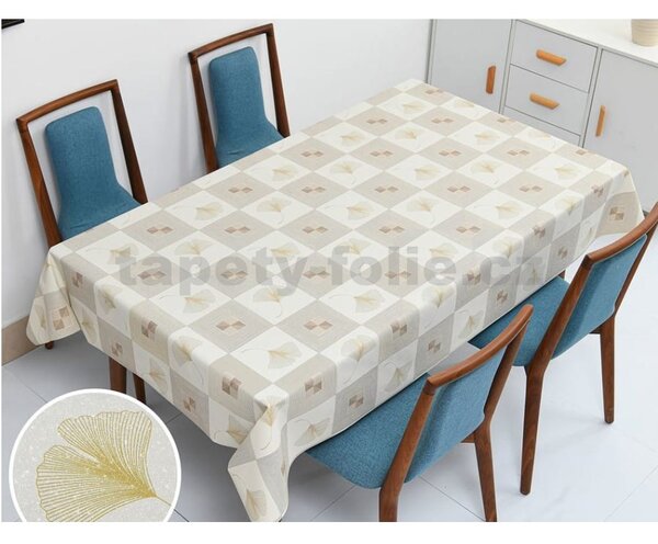 Obrus PVC 3581544, metráž, 20 m x 140 cm, kocky krémové s ginkgo, IMPOL TRADE