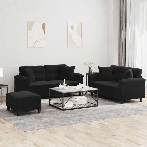 Maison Exclusive – 3-dielna sedacia súprava s vankúmi, ierna mikrovlákna