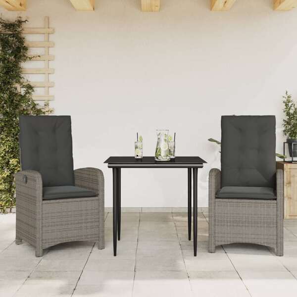 Maison Exclusive – 3-dielna záhradná jedálenská súprava s vankúmi, sivá, polyratan