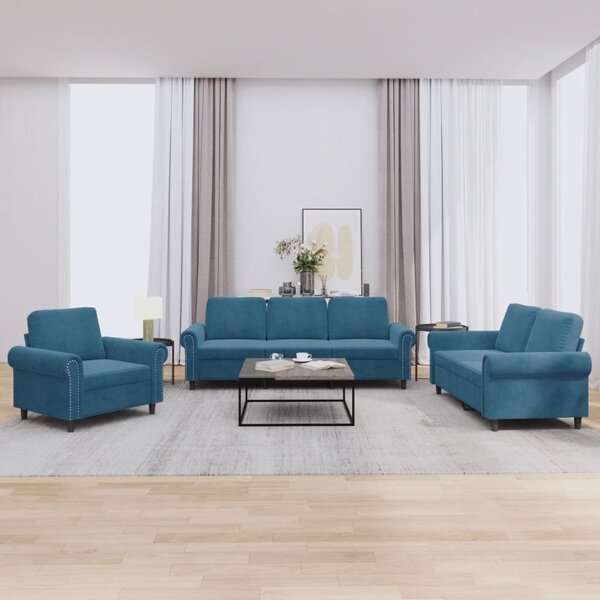 Maison Exclusive – 3-dielna sedacia súprava s vankúšmi, modrý zamat