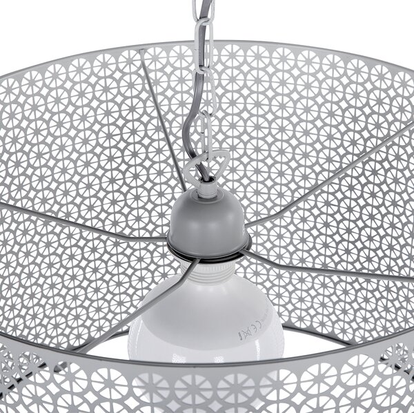 Závesná lampa sivá kov PVC 82 cm okrúhly tvar vyrezávané tienidlo na strop moderný štýl obývačky jedáleň