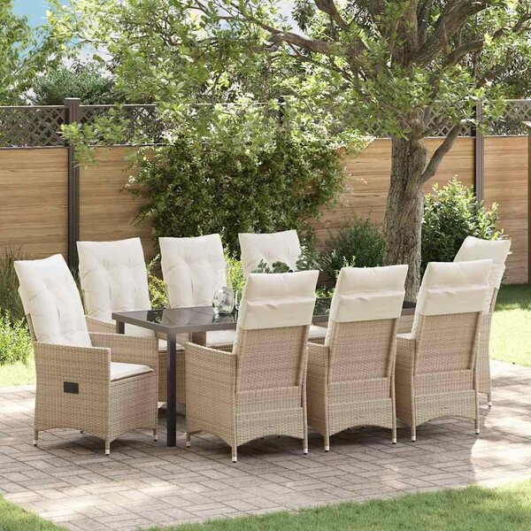 Maison Exclusive - Záhradná jedálenská súprava s vankúmi 9 ks Béová Poly-rattan