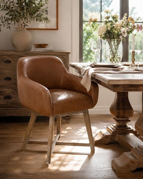 Hnedé kožené kreslo / stolička Venetta - 62 * 56 * 77 cm - J-Line by Jolipa