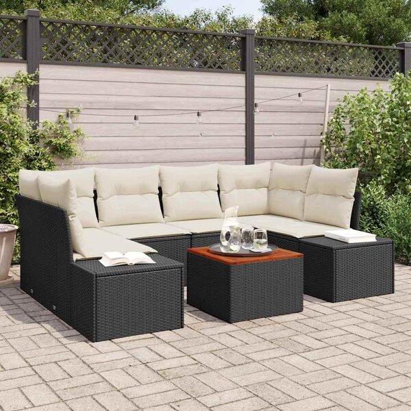 Maison Exclusive - Záhradná súprava s úloným priestorom 7 ks ierna a krémová Poly-rattan