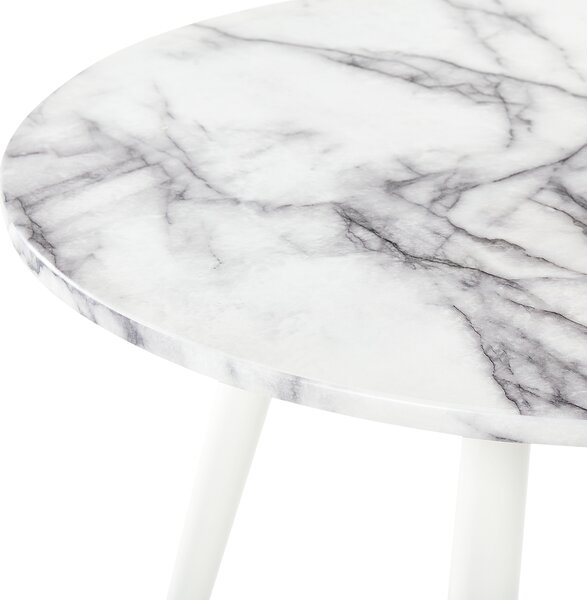 Jedálenský stôl biely mramorový efekt doska z MDF ⌀ 80 cm kovové nohy lesklý povrch okrúhly glamour