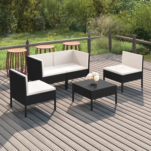 Maison Exclusive – 5-dielna záhradná súprava s vankúšmi z polyrotangu v čiernej farbe