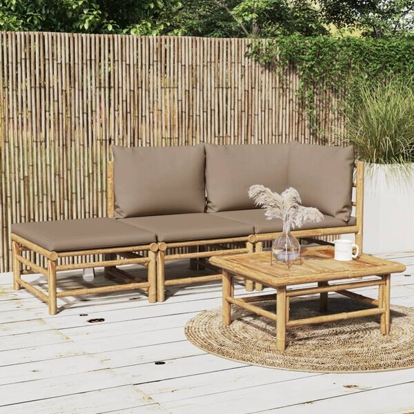 Maison Exclusive – 3-dielna záhradná súprava s vankúšmi v odtieni taupe a bambusom
