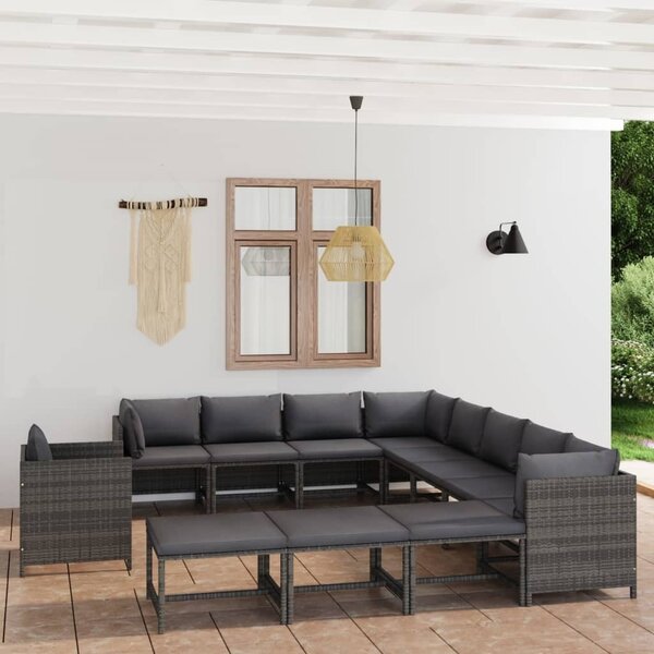 Maison Exclusive – 12-dielna záhradná súprava s vankúšmi z polyrotangu, sivá