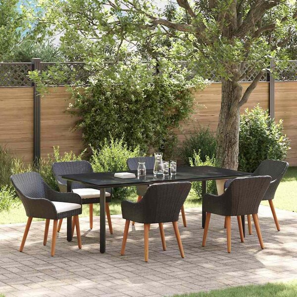 Maison Exclusive - Záhradný jedálenský set s vankúom 7 pcs ierna polyratan