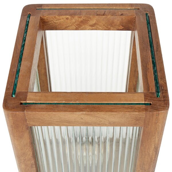 Stolná lampa svetlé mangové drevo so sklenenými panelmi industriálny dizajn moderné domáce dekorácie osvetlenie