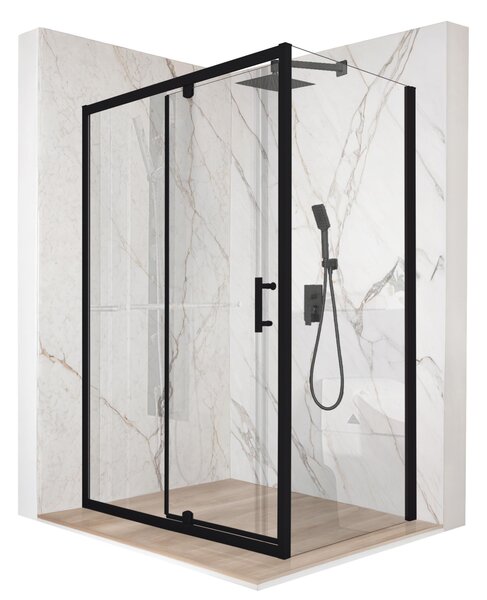 Sprchový kút 110x80cm otoné dvere ierne ESG 6mm sklo + povrchová úprava