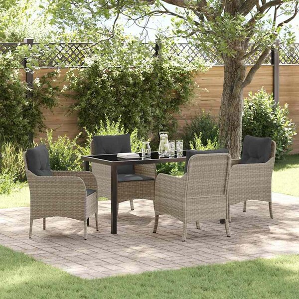 Maison Exclusive - Záhradná jedálenská súprava s vankúmi 5 ks Svetloedá Poly-rattan