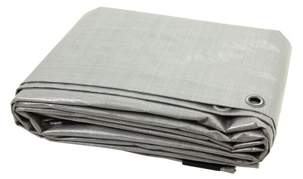 Plachta – 160 g/m², nepremokavá a odolná proti pretrhnutiu, hliníkové očká, sivá, 4 x 5 m, obojstranne potiahnutá – plachta na drevo, ochranná plachta na drevo