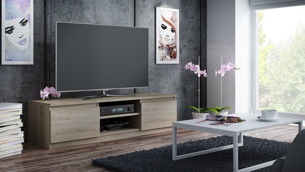 TP Living Televizní stolek DELUKO s dřevěnou policí 140 cm dub sonoma