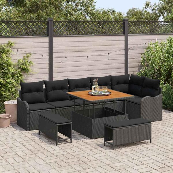 Maison Exclusive - Záhradný nábytok s vankúmi 9 ks ierny Poly-rattan