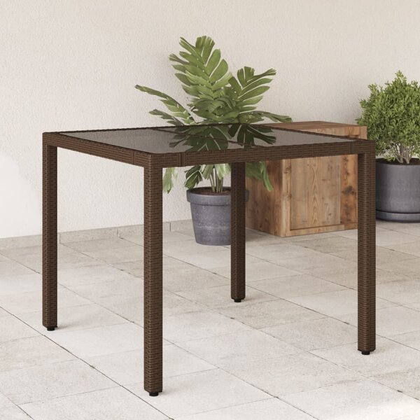 Maison Exclusive - Záhradný stôl so sklenenou doskou hnedý 90x90x75 cm Poly Rattan