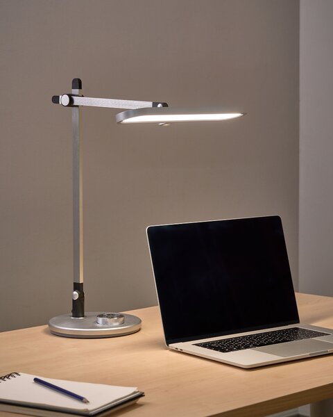 Stolná LED lampa strieborná ABS multifunkčná otočné rameno plynulé stmievanie 3 farby svetla oneskorené vypnutie moderný štýl kancelária