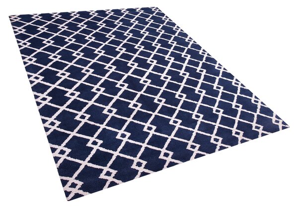 Koberec námornícka modrá polyester 140 x 200 cm geometrický vzor obdĺžnikový tvar moderný štýl obývačka spálňa