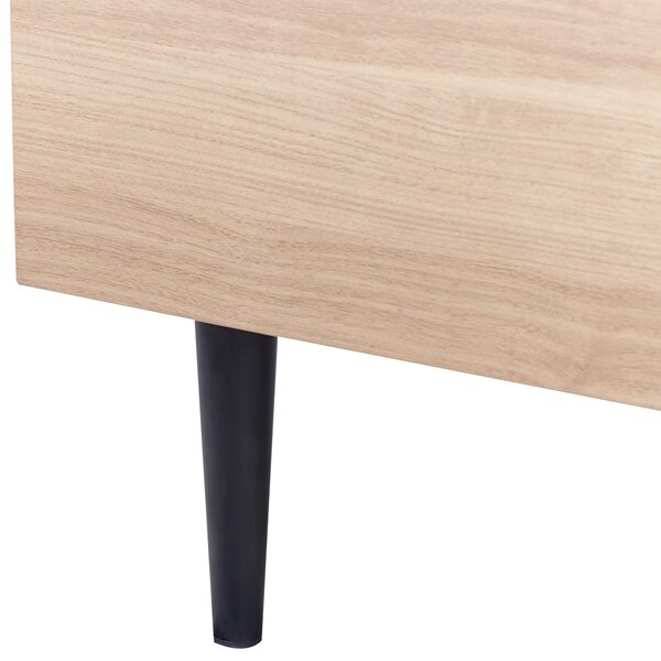 Posteľ biela svetlé drevo polyester 180 x 200 cm čalúnené čelo MDF rám kovové nohy lamelový rošt moderný štýl spálňa