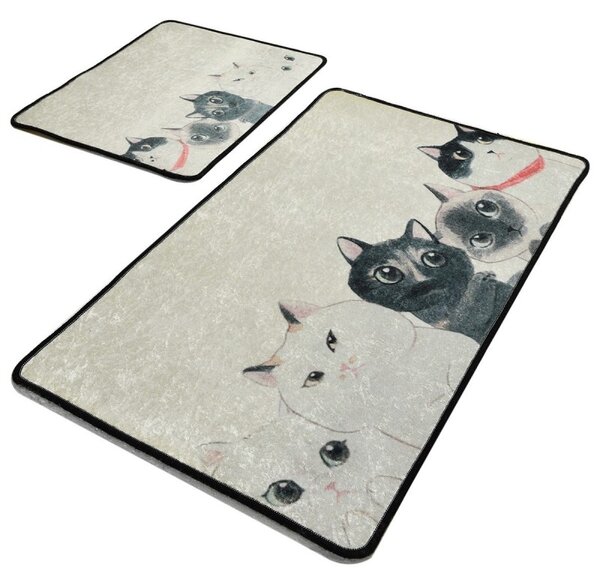 L'essentiel Súprava 2 kusov kúpeľňových predložiek Angry Cats béžová
