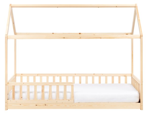 Detská posteľ svetlohnedá borovicové drevo 90 x 200 cm tvar domčeka jednolôžko pre deti lamelový rám postele
