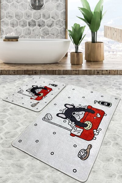 L'essentiel Súprava 2 kusov kúpeľňových predložiek Dogs Shower sivá