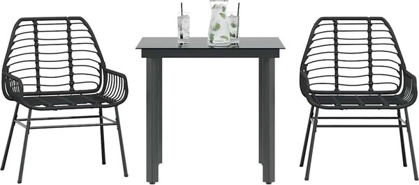 Maison Exclusive – 3-dielna záhradná jedálenská súprava z čierneho polyratanového skla