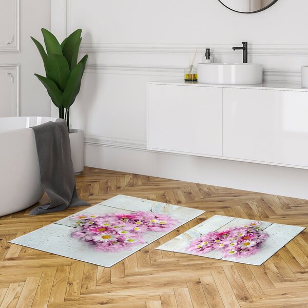L'essentiel Súprava 2 kusov kúpeľňových predložiek FlowersForYou biela/ružová