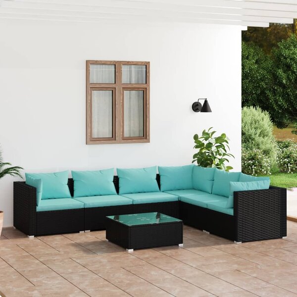 Maison Exclusive – 7-dielna záhradná súprava s vankúšmi z polyrotangu, čierna