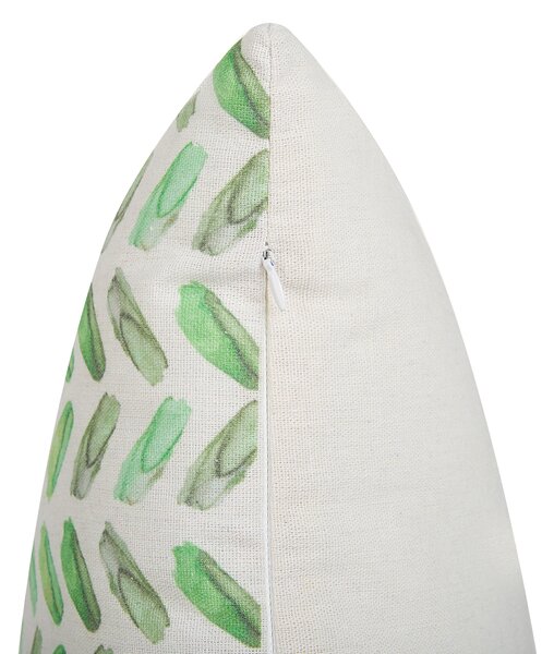 Sada 2 dekoratívnych vankúšov zelená biela polyester 45 x 45 cm abstraktný geometrický vzor štvorcový tvar moderný boho štýl doplnky
