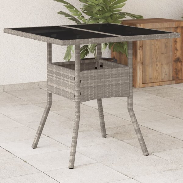 Maison Exclusive - Záhradný stôl so sklenenou doskou Svetloedý 80x80x75 cm Poly ratan