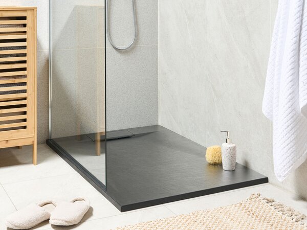 Sprchová vanička s odtokom čierna SMC 80 x 120 x 3 cm obdĺžnikový tvar efekt prírodného kameňa minimalistický štýl kúpeľňa