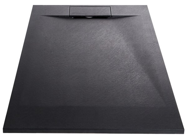 Sprchová vanička s odtokom čierna SMC 80 x 120 x 3 cm obdĺžnikový tvar efekt prírodného kameňa minimalistický štýl kúpeľňa
