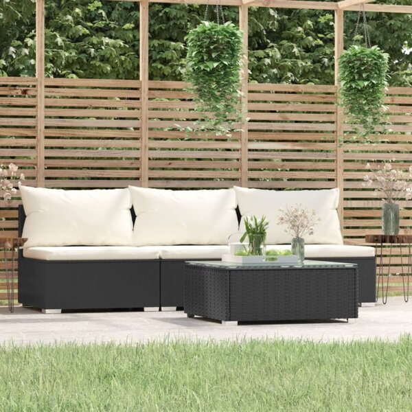 Maison Exclusive – 4-dielna záhradná súprava s vankúšmi, čierna, polyratan