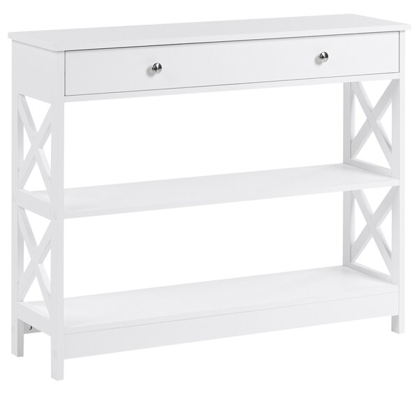 Konzolový stolík biela MDF 80 x 100 x 30 cm 1 zásuvka 2 police úložný priestor moderný rustikálny štýl obývačka predsieň
