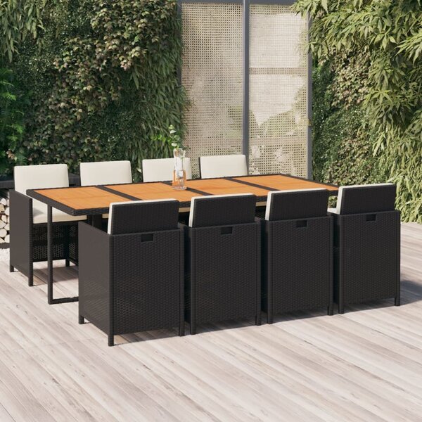 Maison Exclusive – 9-dielna záhradná jedálenská súprava s vankúmi Poly Rattan Black