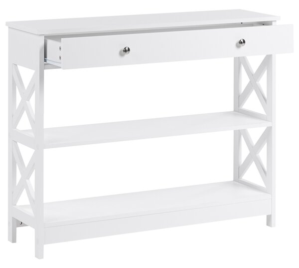 Konzolový stolík biela MDF 80 x 100 x 30 cm 1 zásuvka 2 police úložný priestor moderný rustikálny štýl obývačka predsieň
