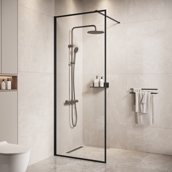 Badplaats Sprchová Zástena Georgia 70 x 200 cm - ierna - Walk-In Sprchový Kút 8 mm Bezpenostné Sklo