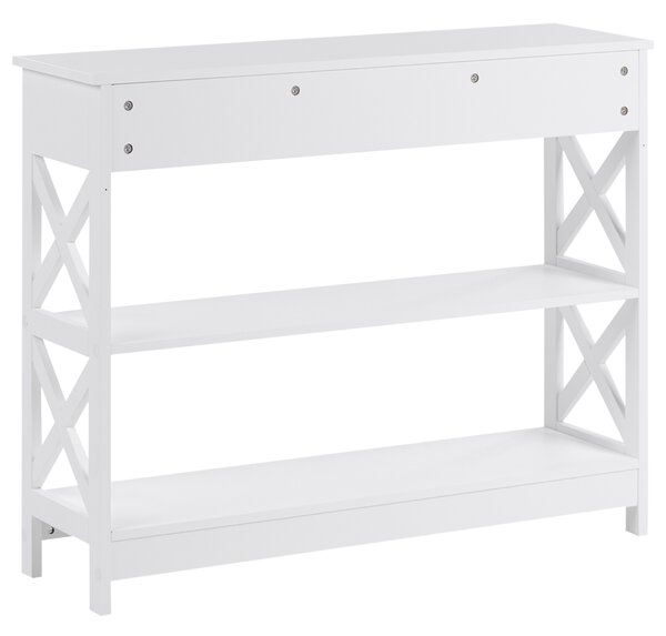Konzolový stolík biela MDF 80 x 100 x 30 cm 1 zásuvka 2 police úložný priestor moderný rustikálny štýl obývačka predsieň
