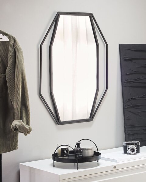 Nástenné závesné zrkadlo osemhranné sivé 80 x 60 cm kovové dekoratívne moderný minimalistický štýl