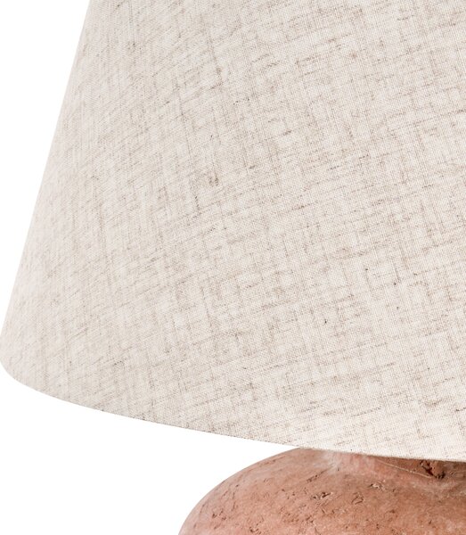 Stolná lampa hnedá keramický podstavec ľanové tienidlo rustikálny štýl obývacia izba spálňa