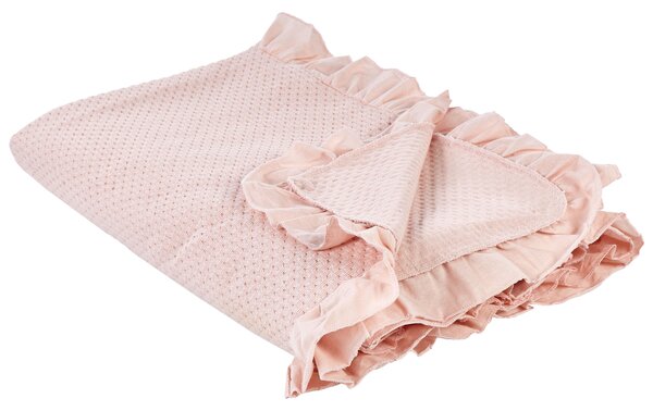 Deka pastelová ružová bavlnená 200 x 220 cm posteľná prikrývka s ozdobným volánom spálňa