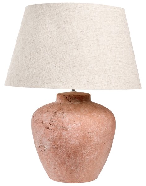 Stolná lampa hnedá keramický podstavec ľanové tienidlo rustikálny štýl obývacia izba spálňa