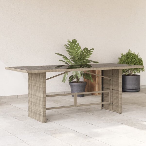Maison Exclusive - Záhradný stôl so sklenenou doskou Svetloedý 190x80x74 cm Poly ratan