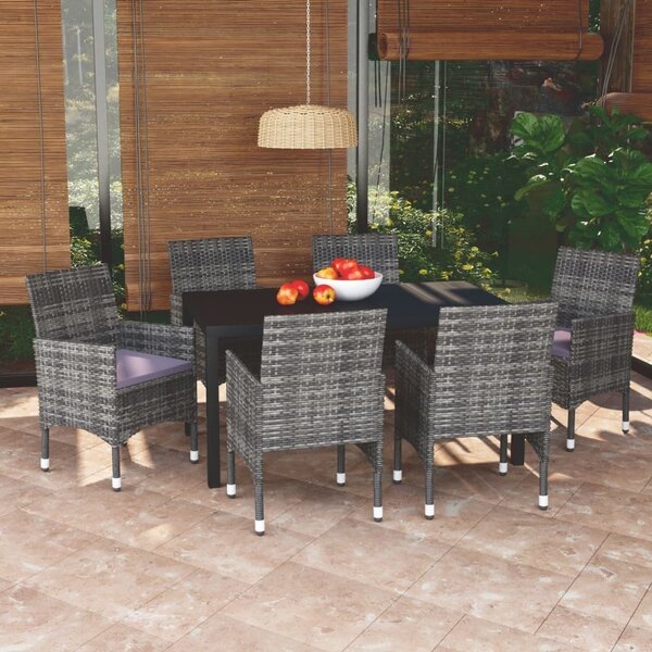 Maison Exclusive – 7-dielna záhradná jedálenská súprava s vankúšmi Poly Rattan Grey