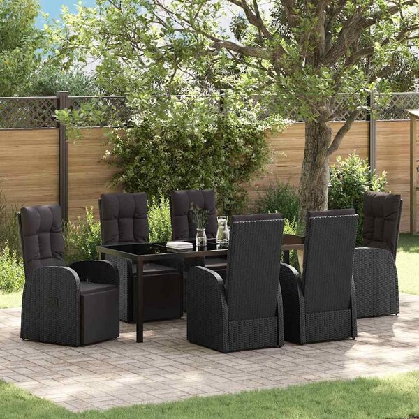 Maison Exclusive - Záhradná jedálenská súprava s vankúmi 7 ks ierna Poly-rattan