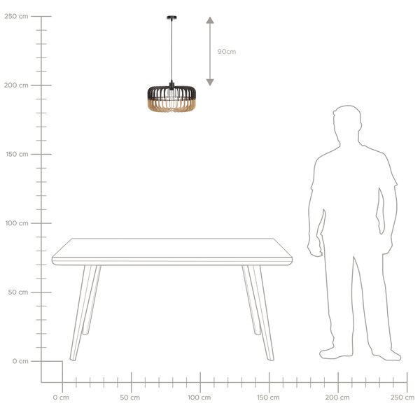 Závesná lampa čierna svetlé drevo preglejka geometrické otvorené tienidlo moderný škandinávsky štýl kuchyňa jedáleň