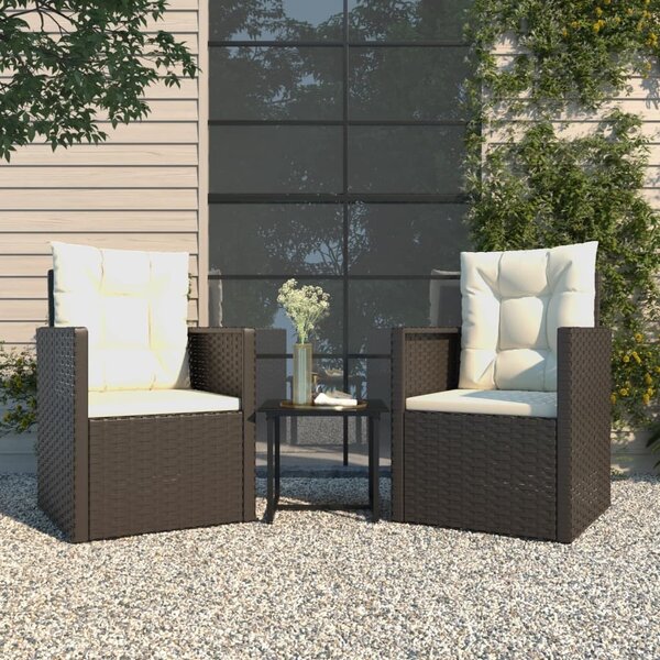 Maison Exclusive – 3-dielna záhradná súprava s vankúšmi z polyrotangu, čierna