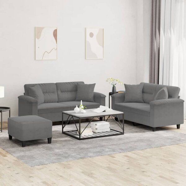 Maison Exclusive – 3-dielna sedacia súprava s vankúšmi, tmavošedá mikrovlákna
