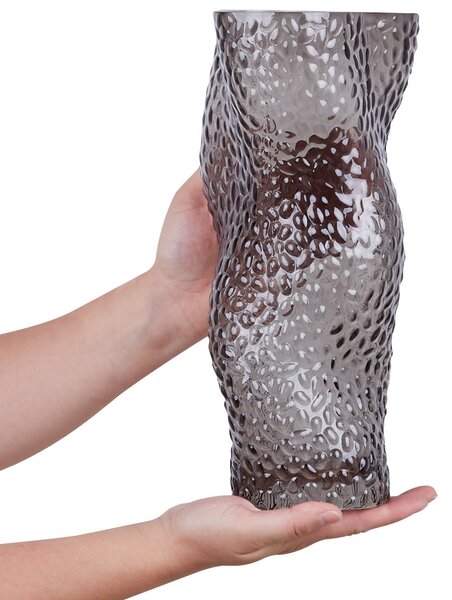 Váza na kvety sivá sklo 31 cm priehľadná lesklý povrch zdobená moderný štýl dekorácie doplnky
